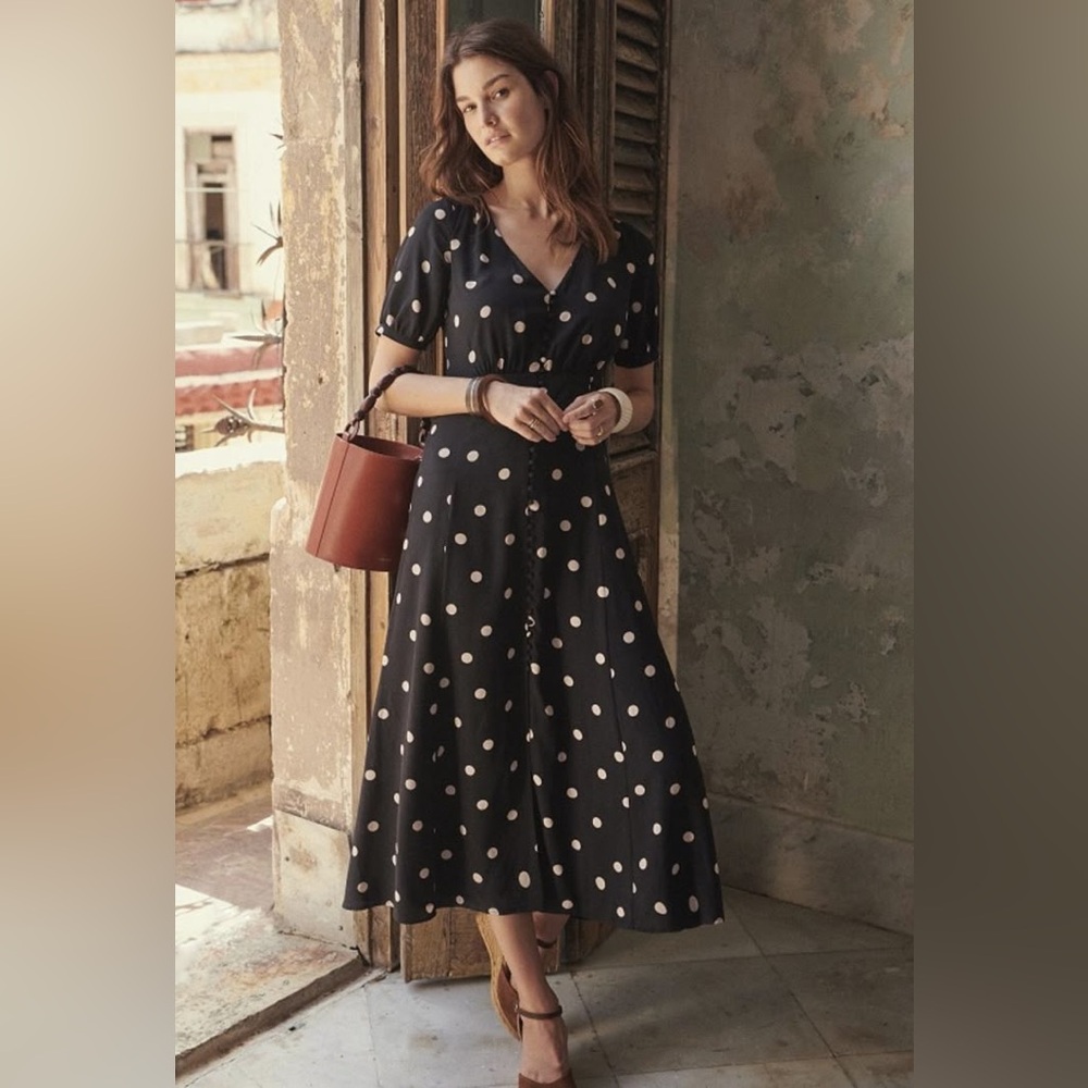 Sézane Robe Sollie Black Polka Dot Ecru FR 34 / US 2 - Picture 2 of 16